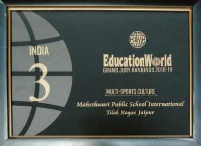 MPS International is the proud recipient of EducationWorld Grand Jury
Award by securing 3 rd position out of 750 schools all over
India for its multi sports culture., and ranked no.9 amongst
India’s Top 10 Emerging High Potential Schools.